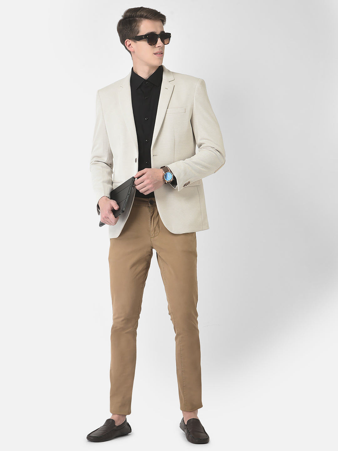  Beige Single-Breasted Blazer