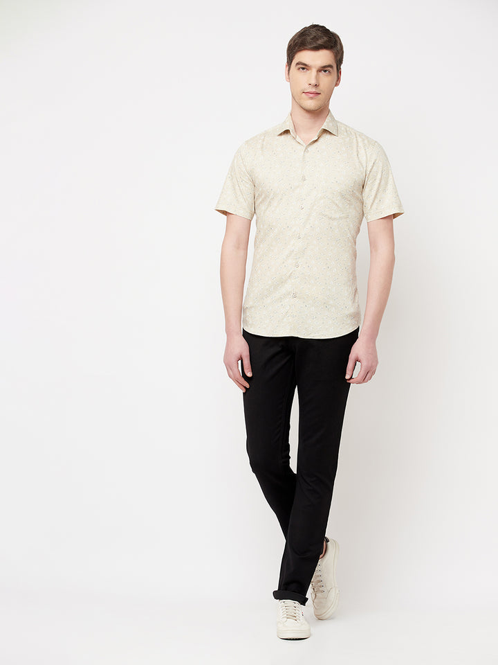 Beige Floral Shirt - Men Shirts