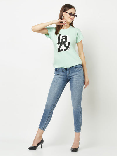  Mint Green Cinched Typography T-Shirt