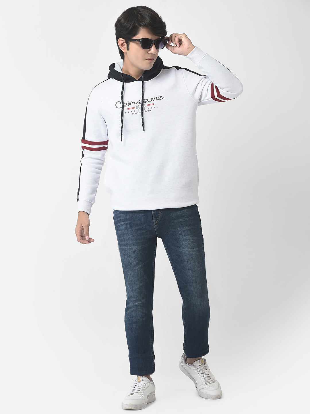  White Brand-Logo Hoodie