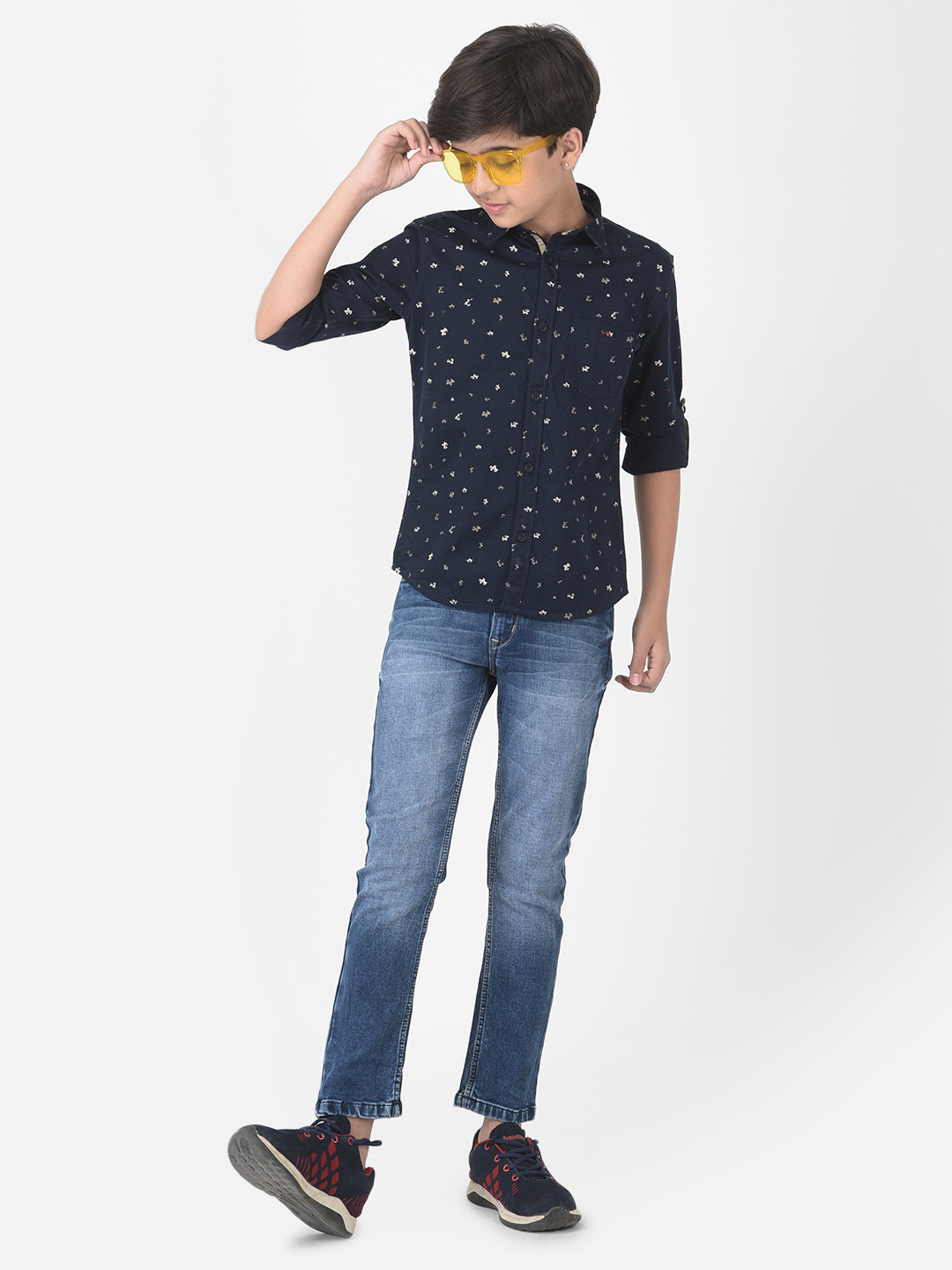 Navy Blue Floral Printed Shirt - Boys Shirts