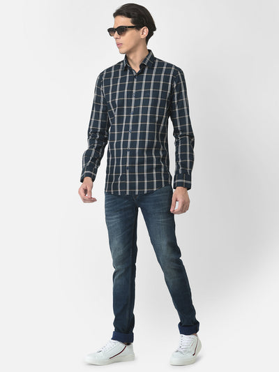 Navy Blue Checked Shirt 