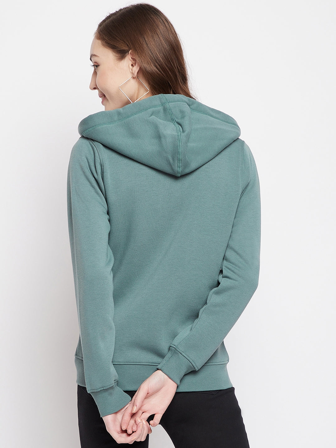 Crimsoune Club Women Green Solid Hooded Sweatshirt-Women Sweat Shirts-Crimsoune Club