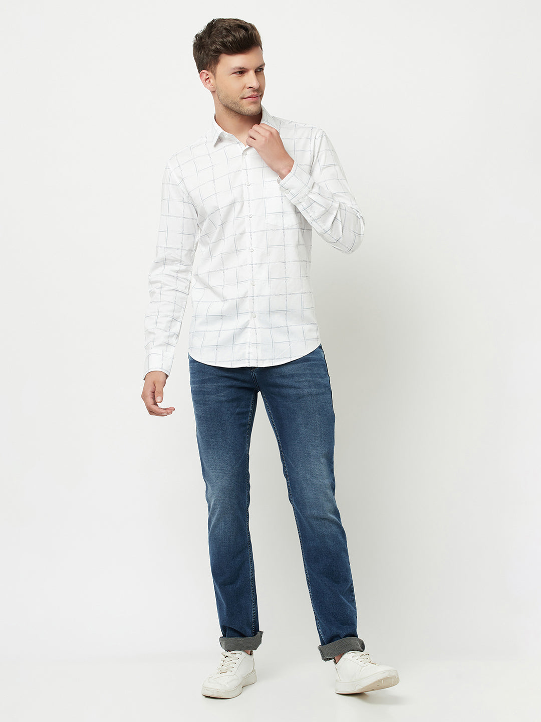 White Checked Shirt-Men Shirts-Crimsoune Club