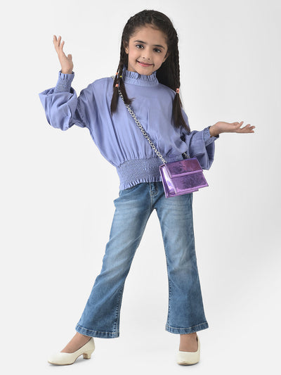  Blue Boot Cut Jeans with Light Wash Detailing 