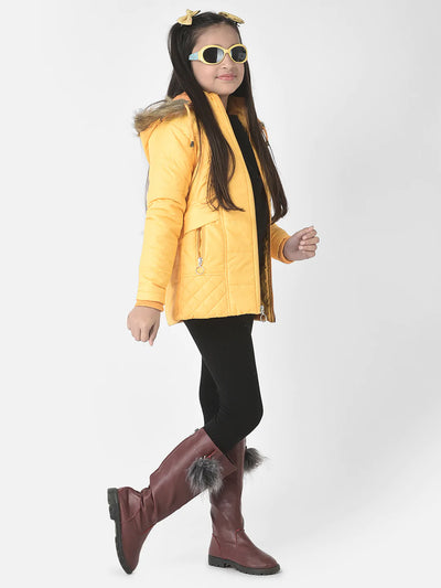  Mustard Fur Detailed Padded Jacket