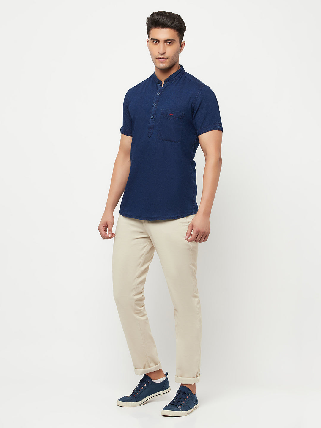 Navy Blue Denim Kurta - Men Kurtas