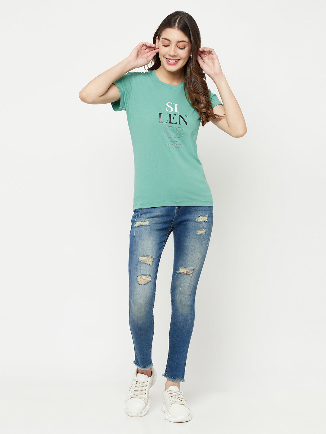 Blue Light Fade Distressed Jeans - Women Jeans