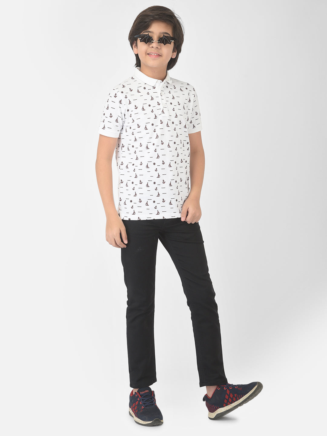 White Printed Polo T-shirt - Boys T-Shirts