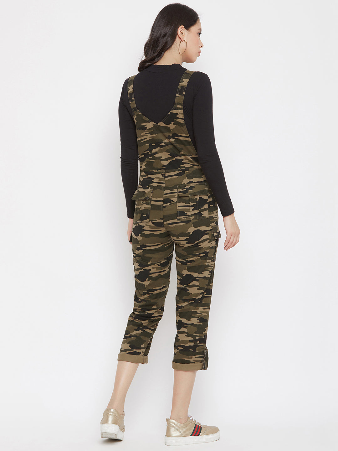 Green Camouflage Slim Fit Dungarees - Women Dungarees