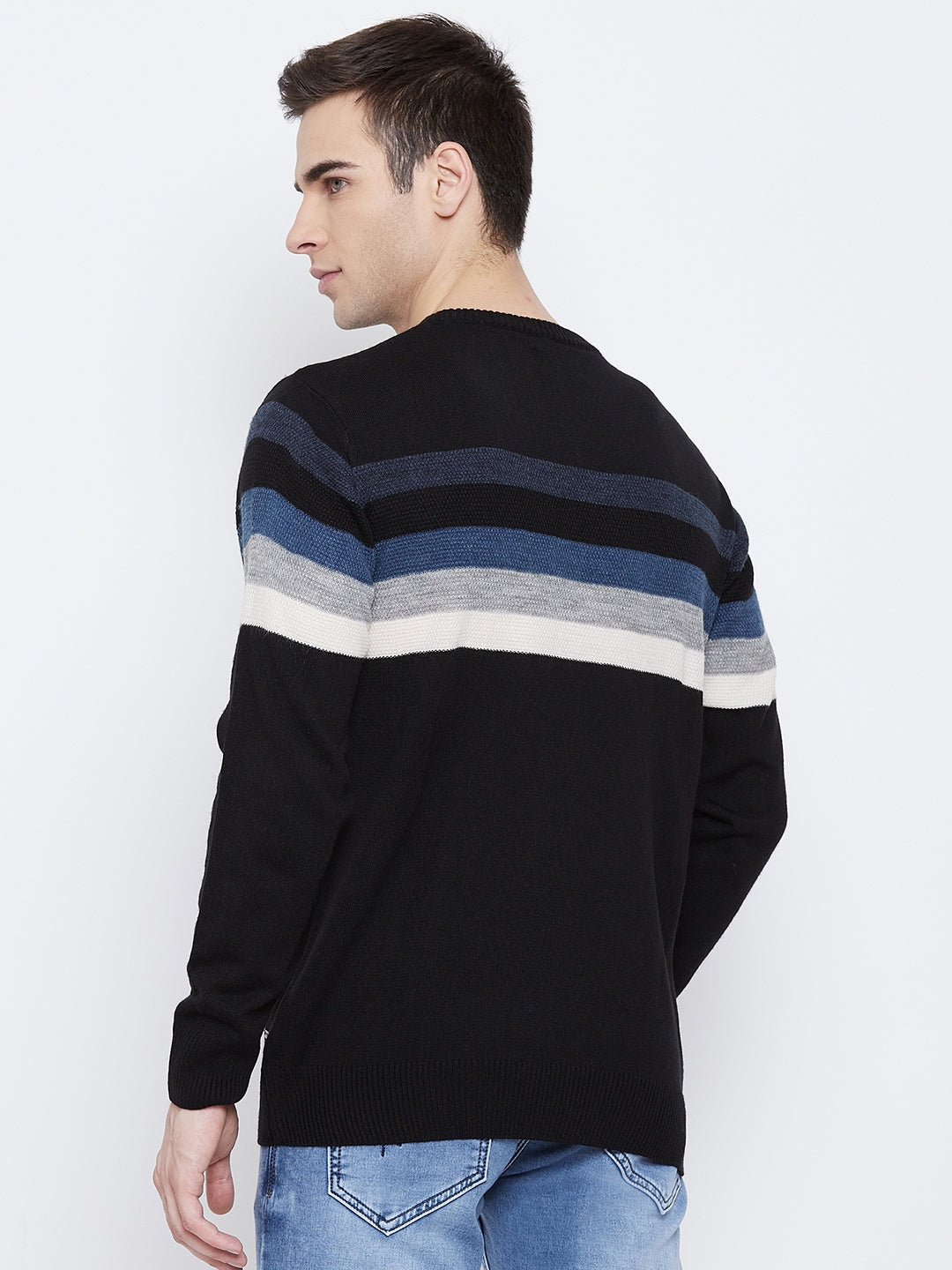 Black Colorblocked Round Neck Sweater - Men Sweaters