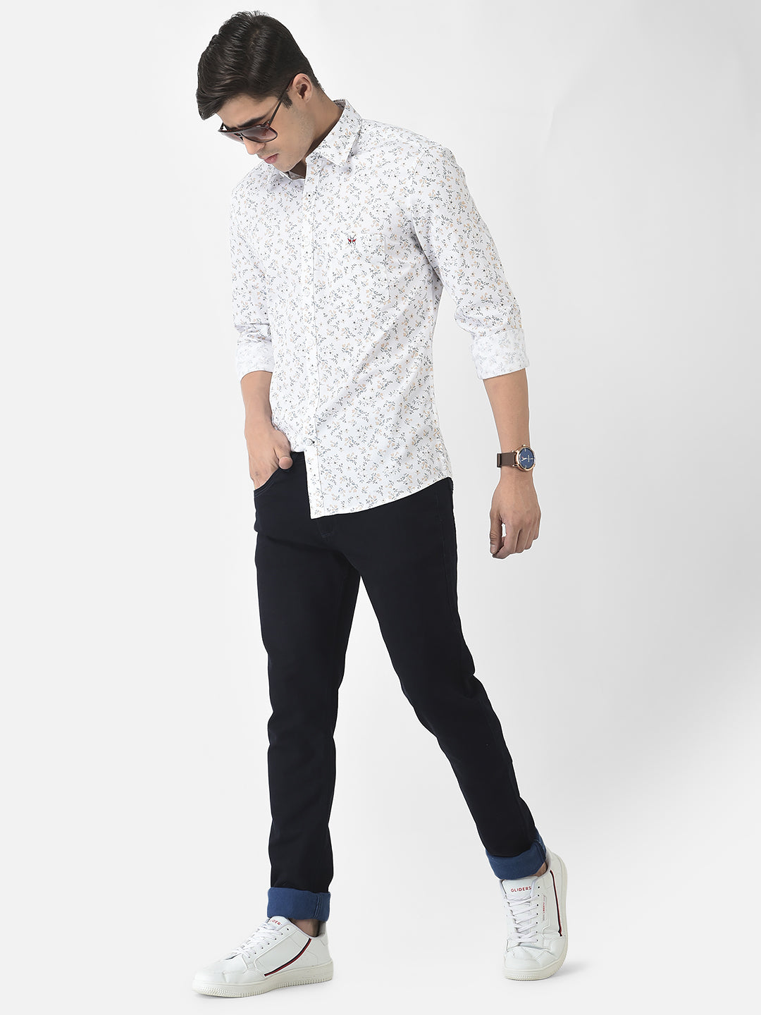  White Floral Shirt in Pure Cotton