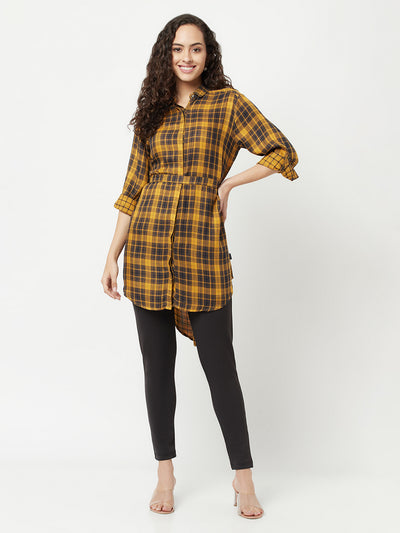 Mustard Checked High-Low Shirt-Women Shirts-Crimsoune Club