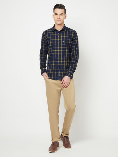 Navy Blue Checked Shirt - Men Shirts