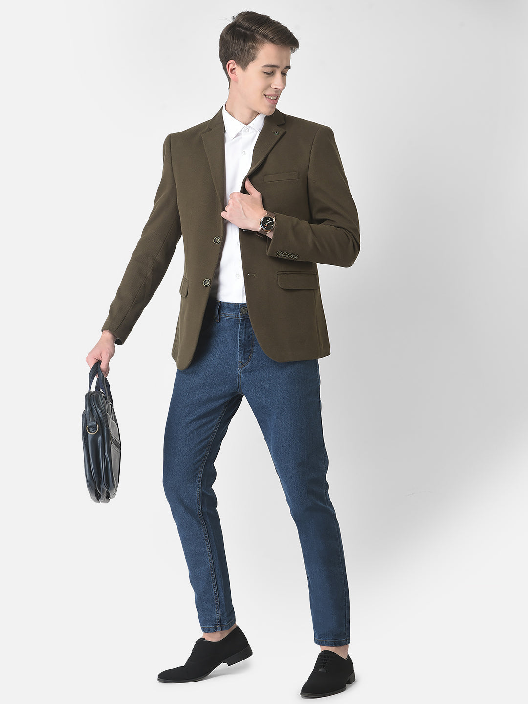  Olive Single-Breasted Blazer 