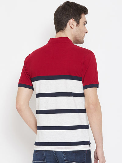 Red Striped Mandarin Neck T-Shirt - Men T-Shirts