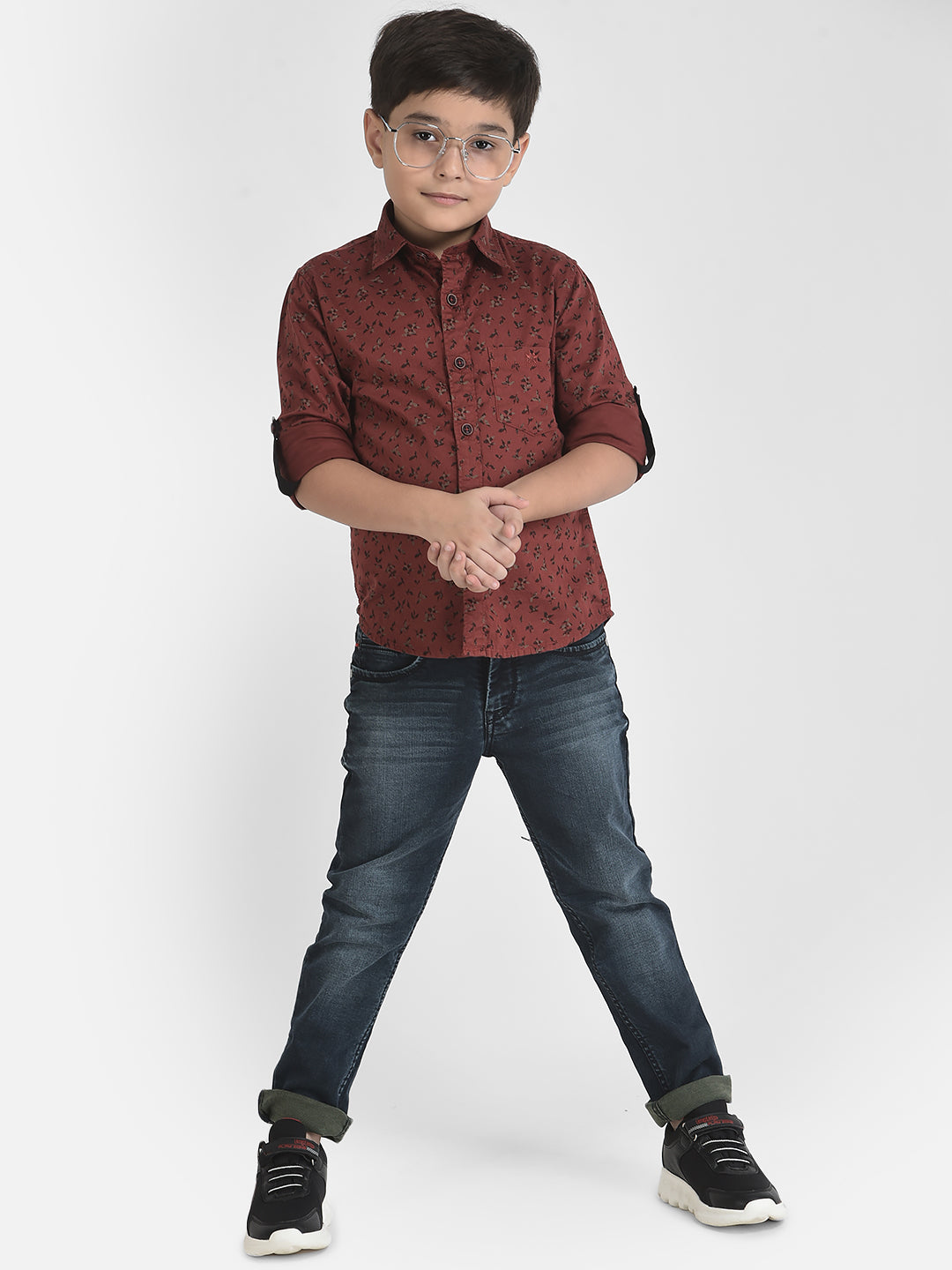 Maroon Floral Shirt-Boys Shirts-Crimsoune Club