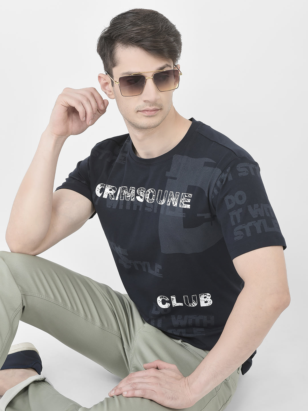 Navy Blue Brand-Logo T-Shirt-Men T-Shirts-Crimsoune Club