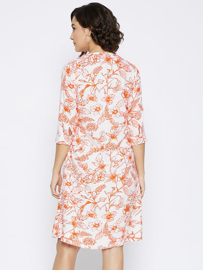 Orange Floral Printed Dress - Women Dresses