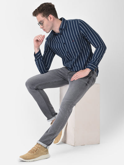 Navy Blue Striped Shirt-Men Shirts-Crimsoune Club