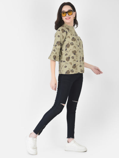 Olive Green Floral Shirt - Women Shirts