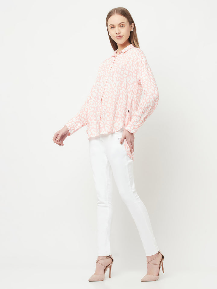 Peach Printed Casual Shirt - Women Shirts