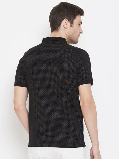 Black Printed Polo Neck T-Shirt - Men T-Shirts