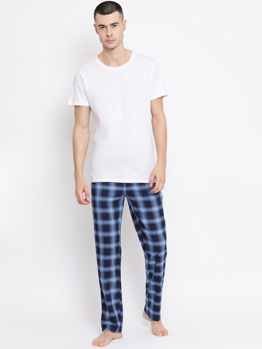 Navy Blue Checked Cotton Lounge Pants - Men Lounge Pants