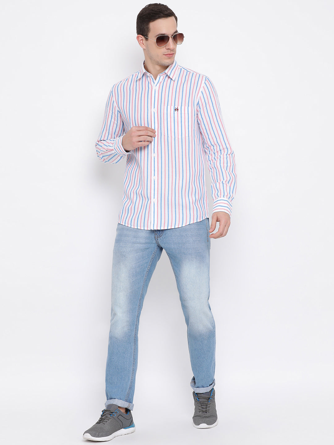 Multicolor Striped Spread Collar Slim Fit Shirt - Men Shirts