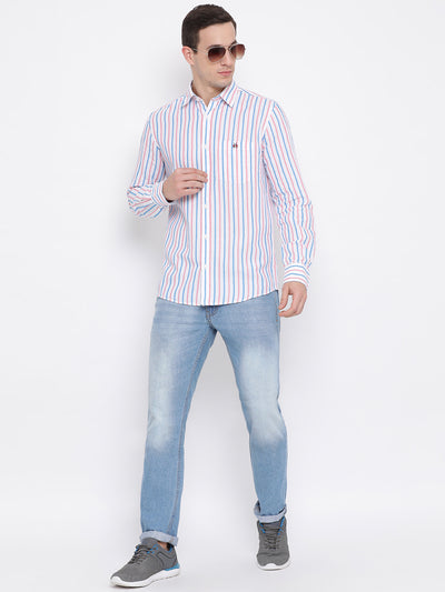 Multicolor Striped Spread Collar Slim Fit Shirt - Men Shirts