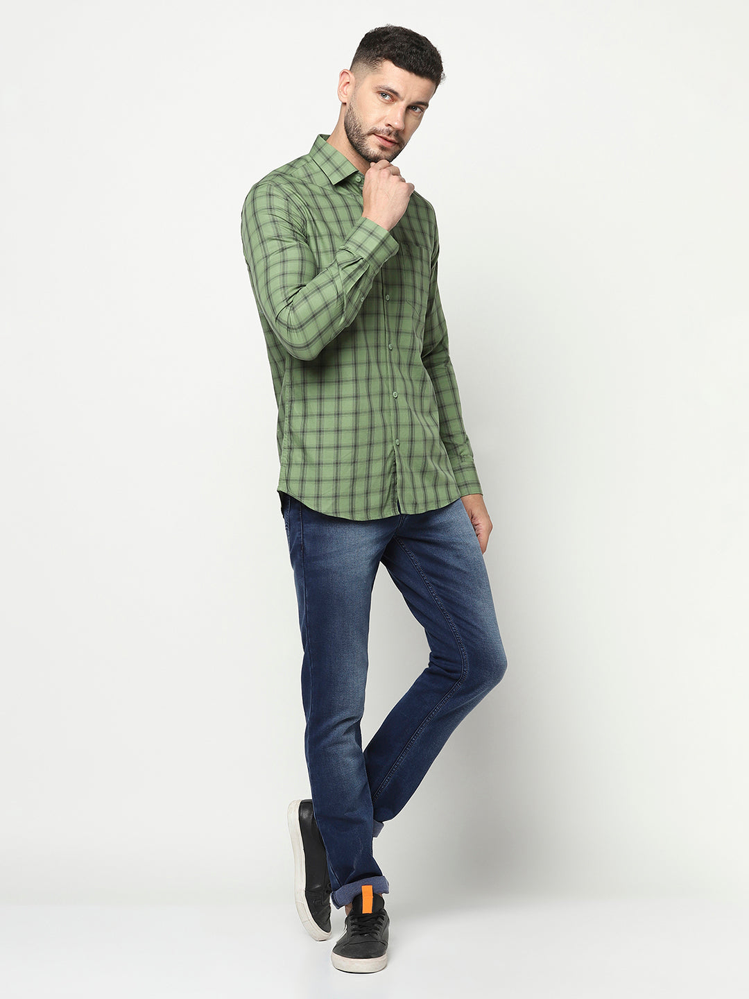 Green Windowpane Checked Shirt-Men Shirts-Crimsoune Club