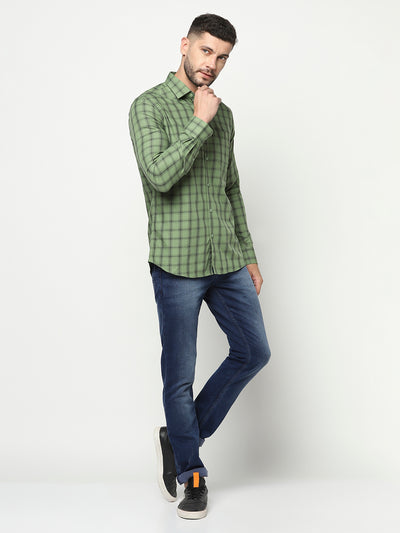 Green Windowpane Checked Shirt-Men Shirts-Crimsoune Club