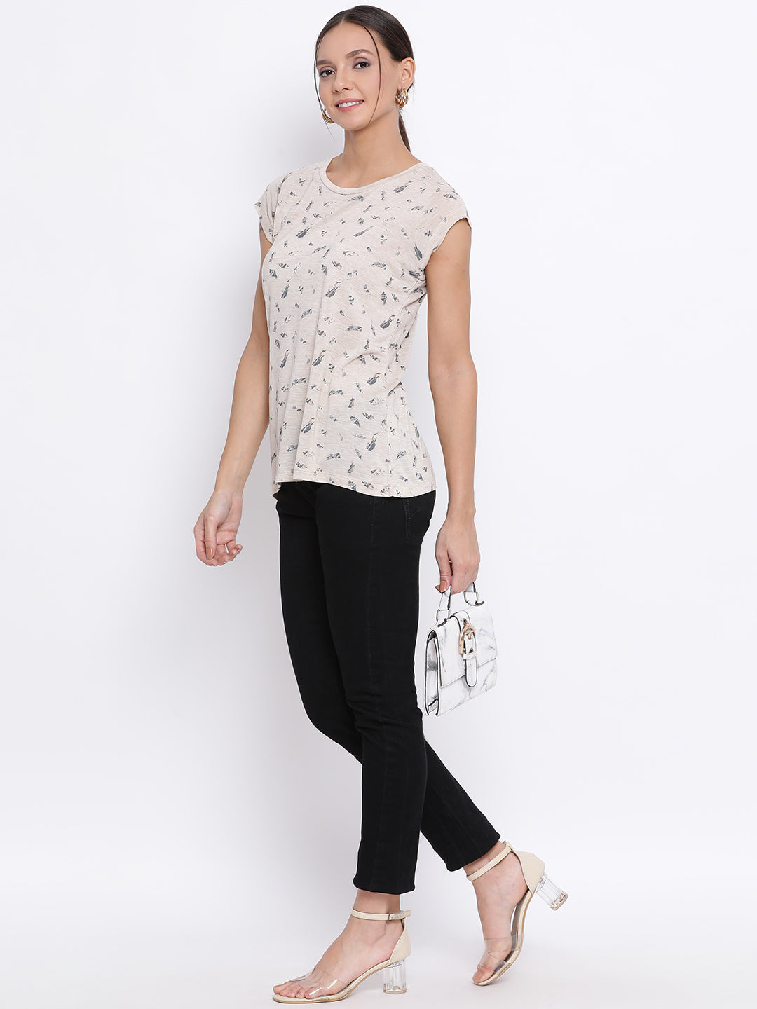 Beige Printed T-Shirt - Women T-Shirts