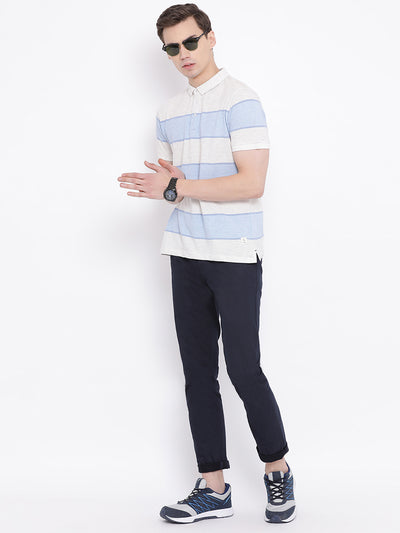 White Striped Polo Neck T-Shirt - Men T-Shirts