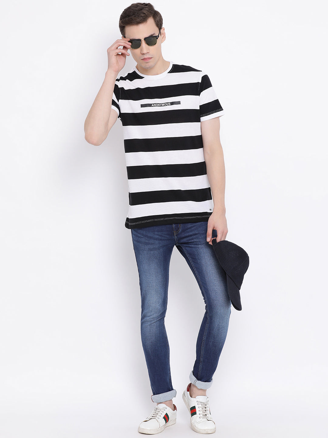 White Striped Round Neck T-Shirt - Men T-Shirts