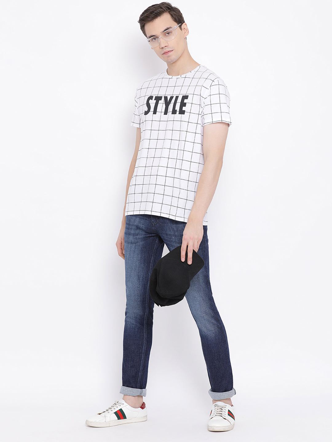 White Printed Round Neck T-Shirt - Men T-Shirts