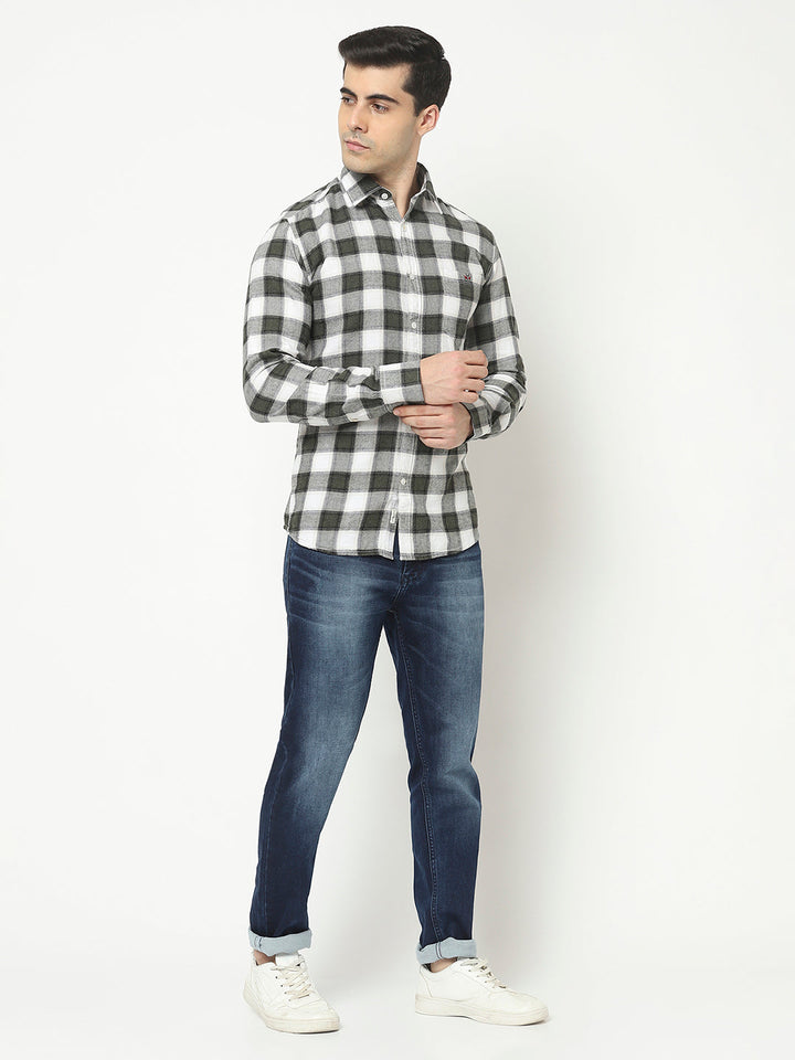  Olive Shirt in Windowpane Checks