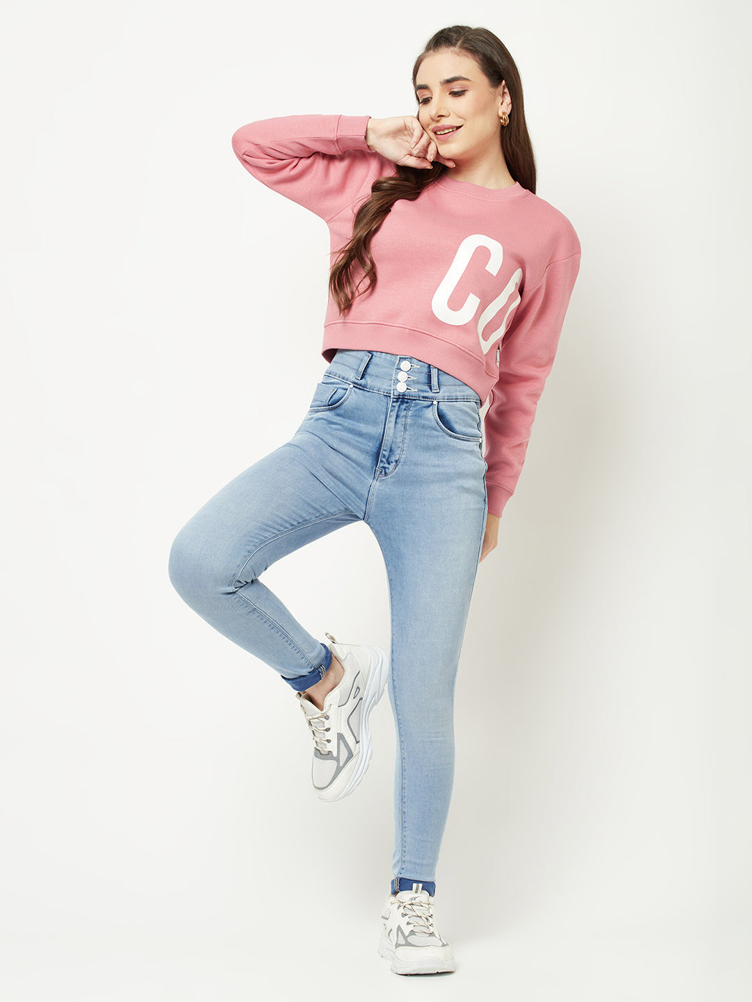  Pink Cropped Typographic Sweatshirt