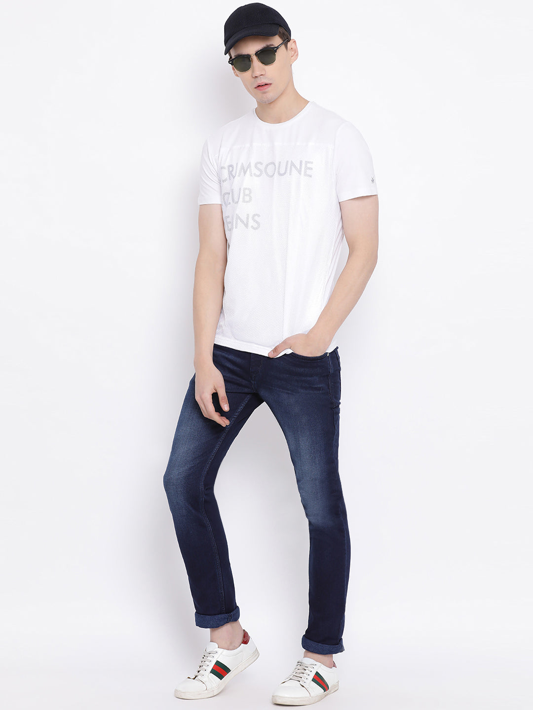 White Printed Round Neck T-Shirt - Men T-Shirts