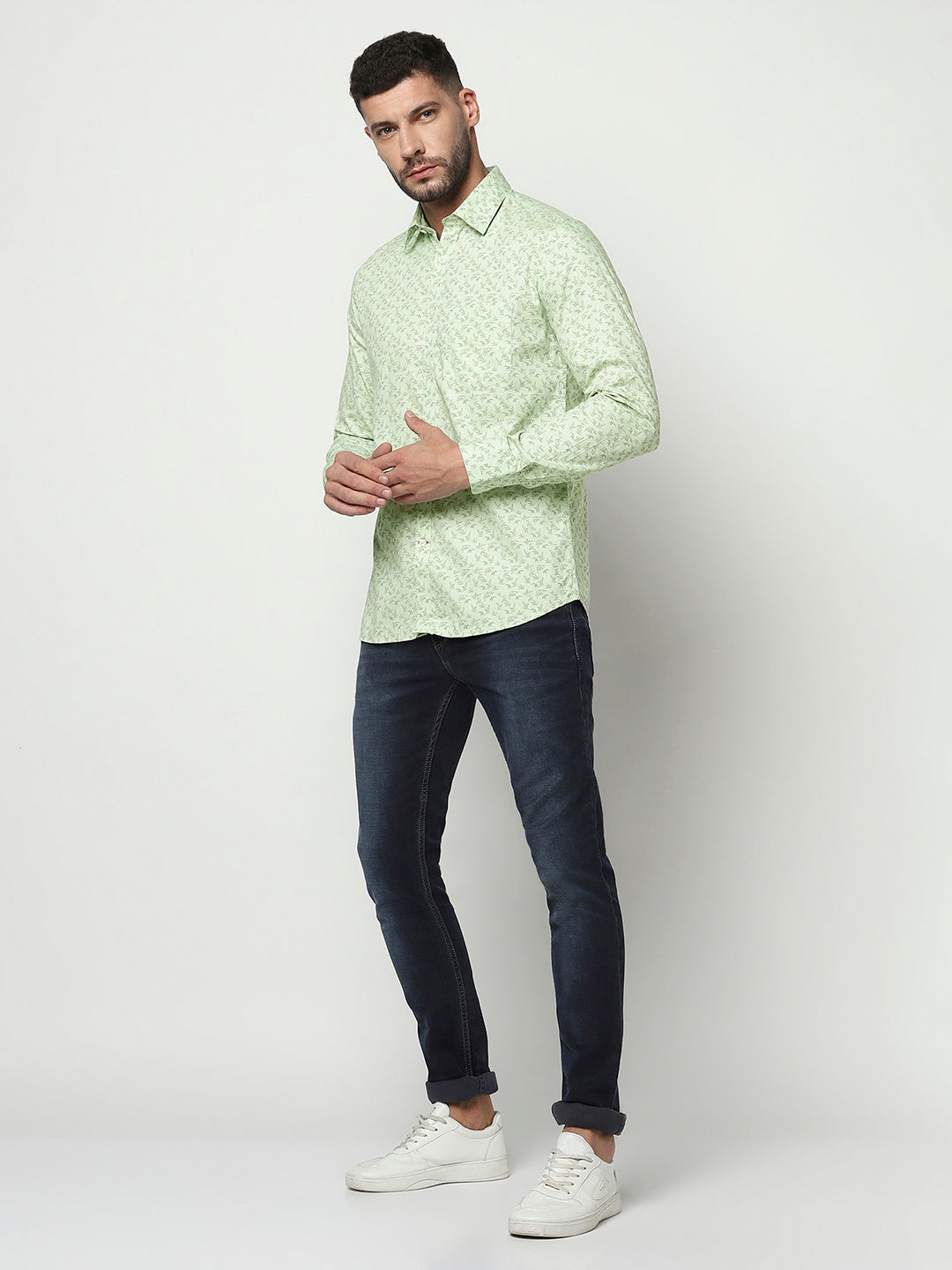 Mint Green Floral Shirt-Men Shirts-Crimsoune Club
