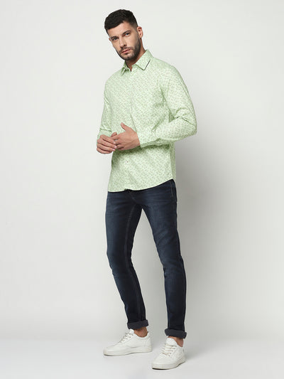 Mint Green Floral Shirt-Men Shirts-Crimsoune Club