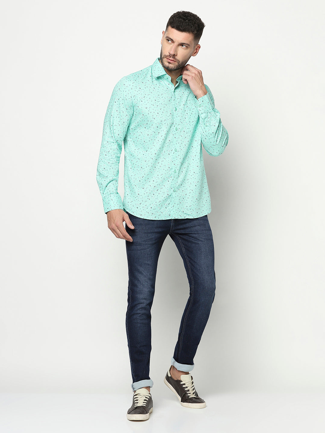 Mint Green Floral Shirt-Men Shirts-Crimsoune Club