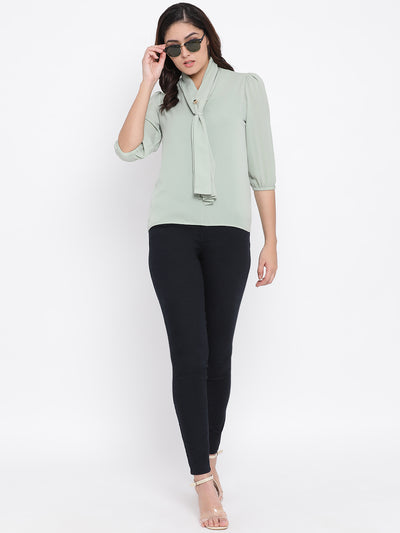 Mint Green Mandarin Collar Tops - Women Tops