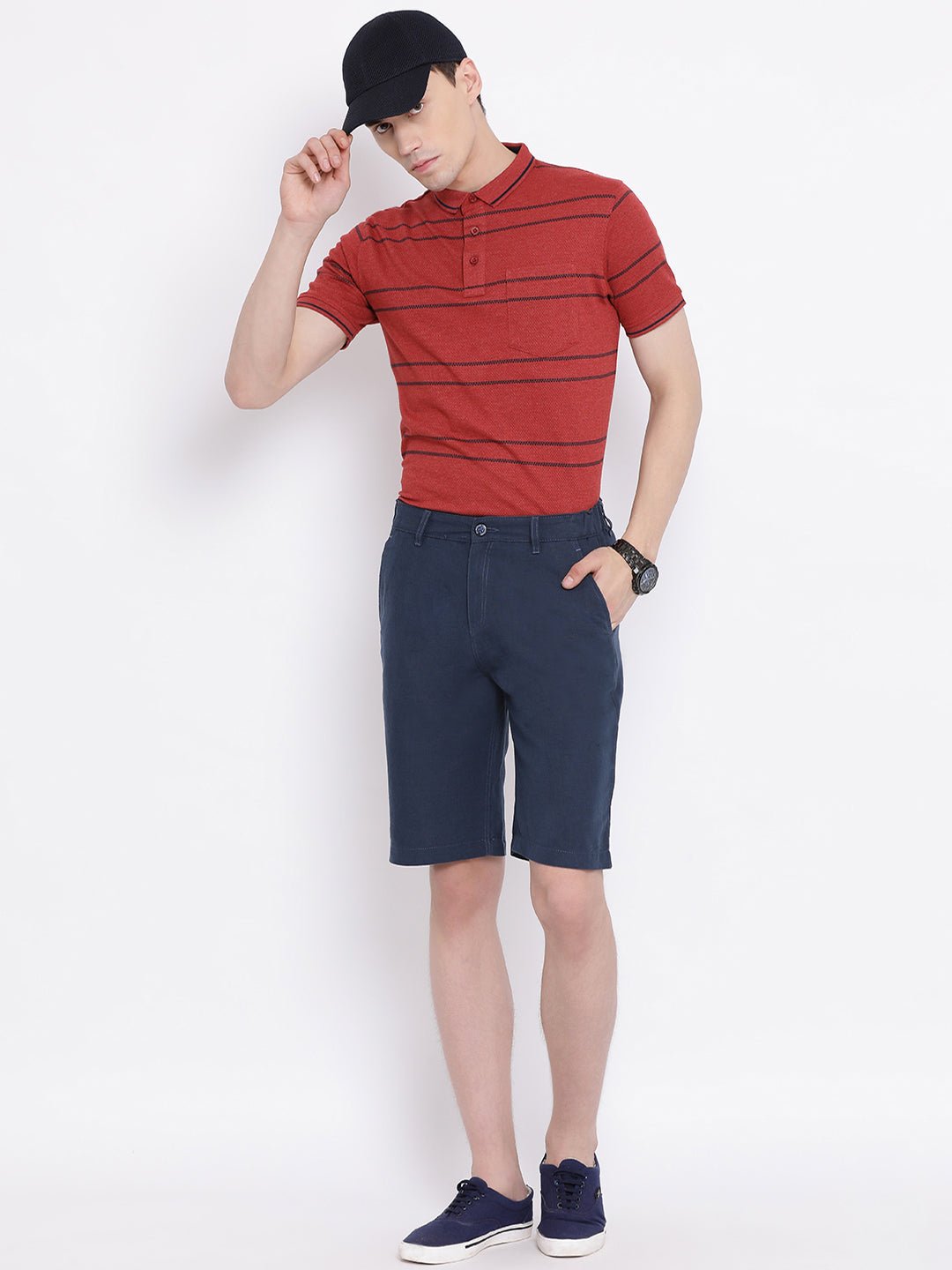 Red Striped Polo Neck T-Shirt - Men T-Shirts