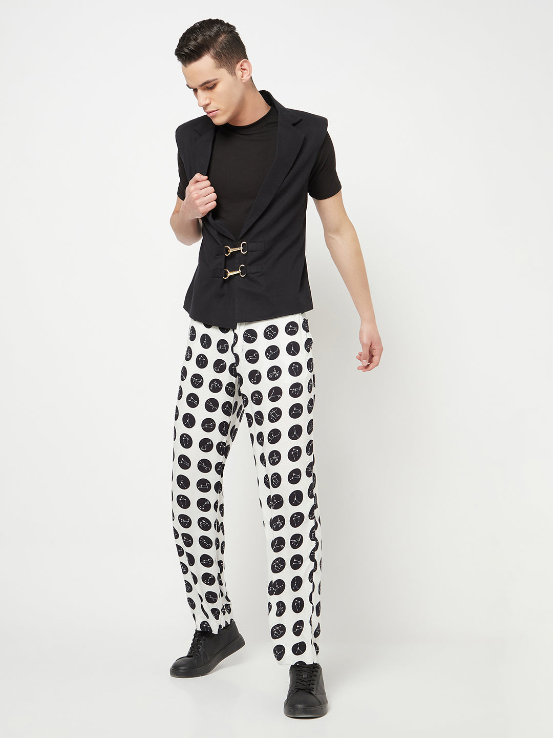 White Polka Dot Printed Trouser - Men Trousers