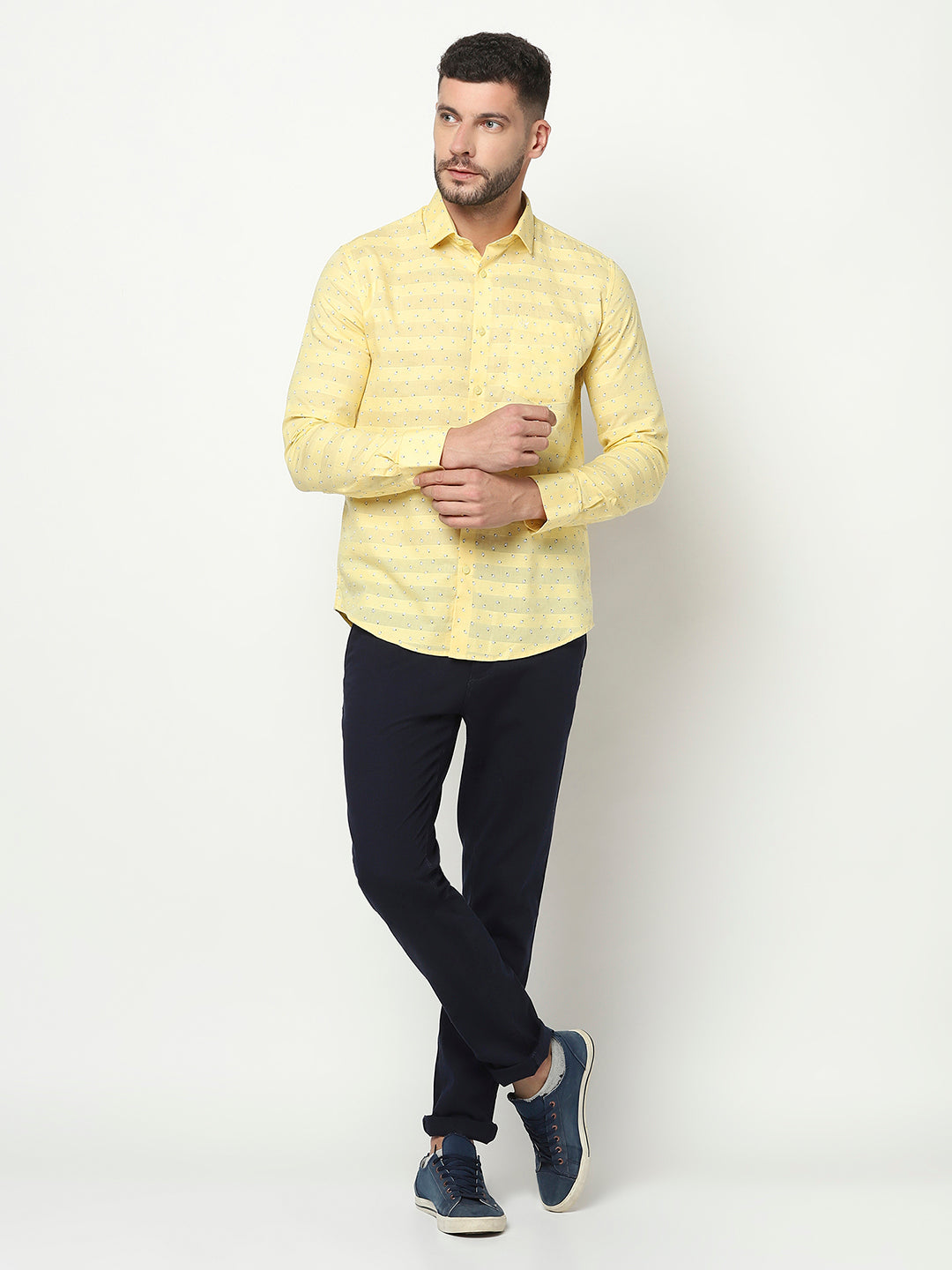 Navy Blue Cuffed Ankle Trousers-Men Trousers-Crimsoune Club