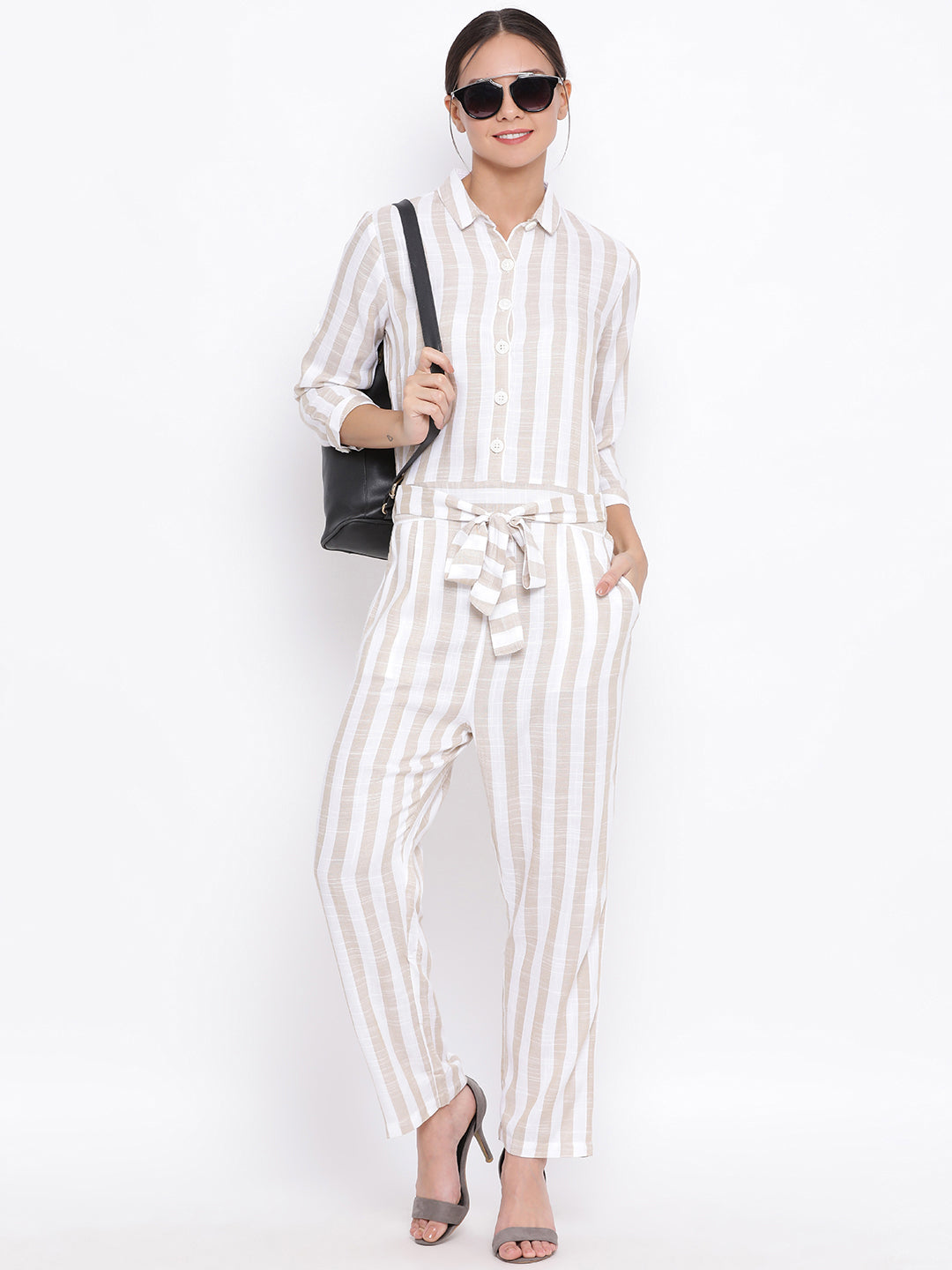 Grey Striped Jumpsuit - Women Jumpsuits