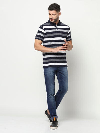 Multi-Coloured Striped Polo T-Shirt-Men T-Shirts-Crimsoune Club