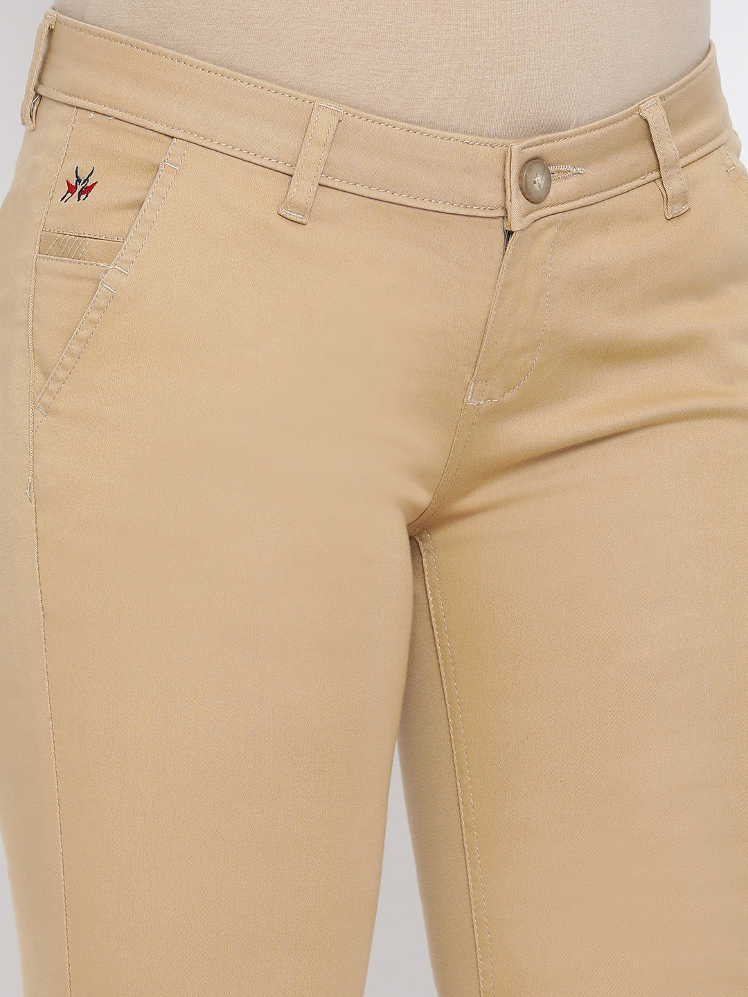 Khaki Denim Slim fit Trousers - Women Trousers