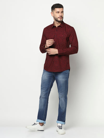 Maroon Floral Print Shirt-Men Shirts-Crimsoune Club
